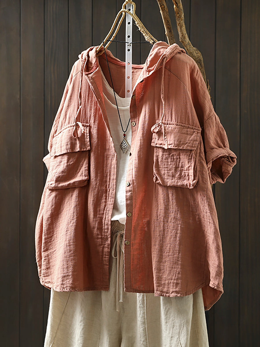 Dames Lente Pure Kleur 100% Katoenen Capuchon Shirt
