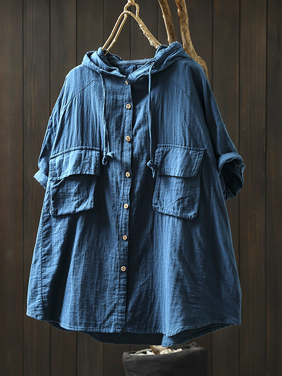 Dames Lente Pure Kleur 100% Katoenen Capuchon Shirt