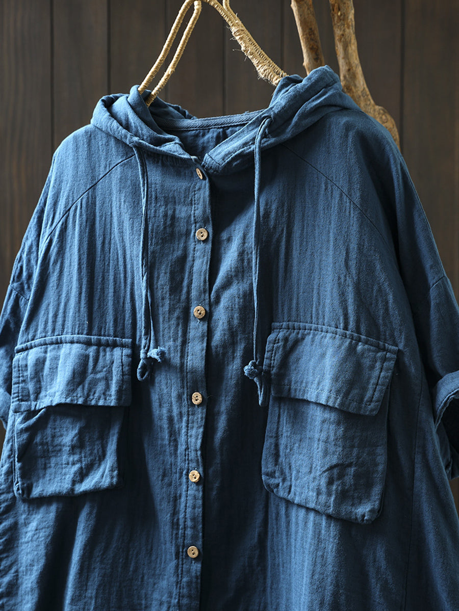 Dames Lente Pure Kleur 100% Katoenen Capuchon Shirt