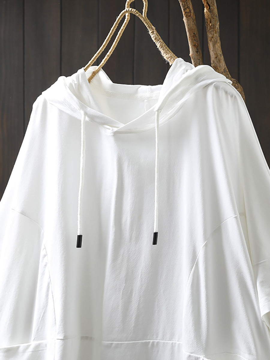 Dames Zomer Casual Pure Color Hooded Shirt van 100% Katoen