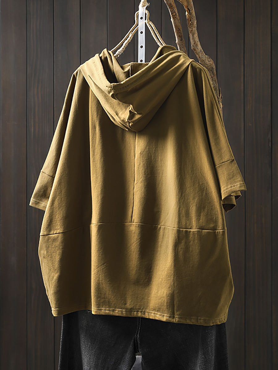 Dames Zomer Casual Pure Color Hooded Shirt van 100% Katoen