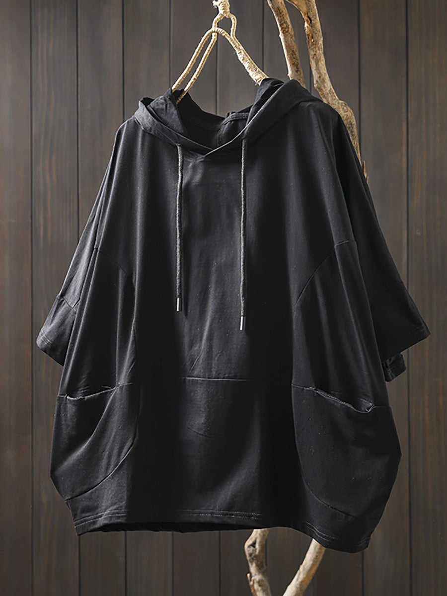 Dames Zomer Casual Pure Color Hooded Shirt van 100% Katoen