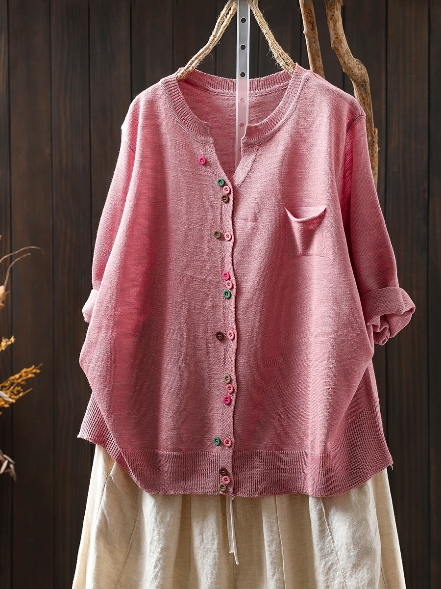 Dames zomer casual kleurrijk knoop gebreid O-hals shirt