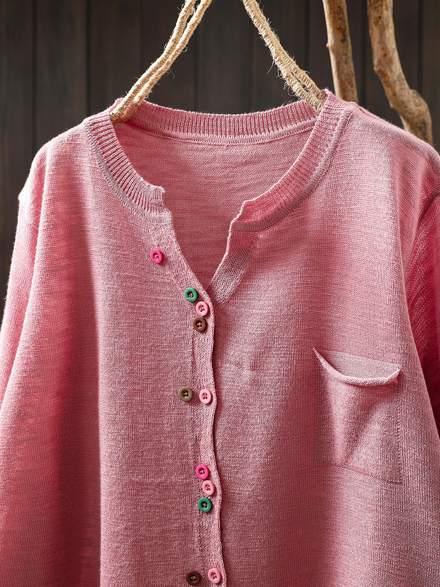 Dames zomer casual kleurrijk knoop gebreid O-hals shirt