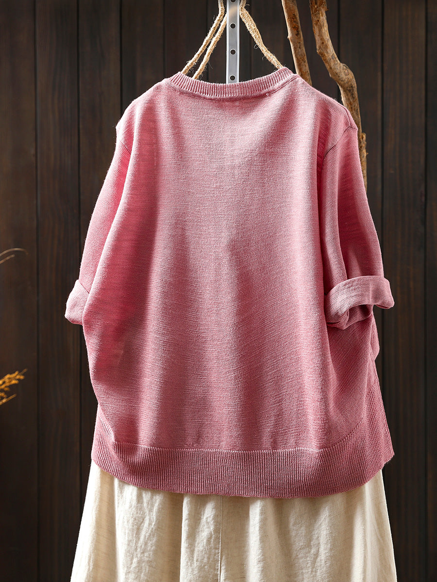 Dames zomer casual kleurrijk knoop gebreid O-hals shirt