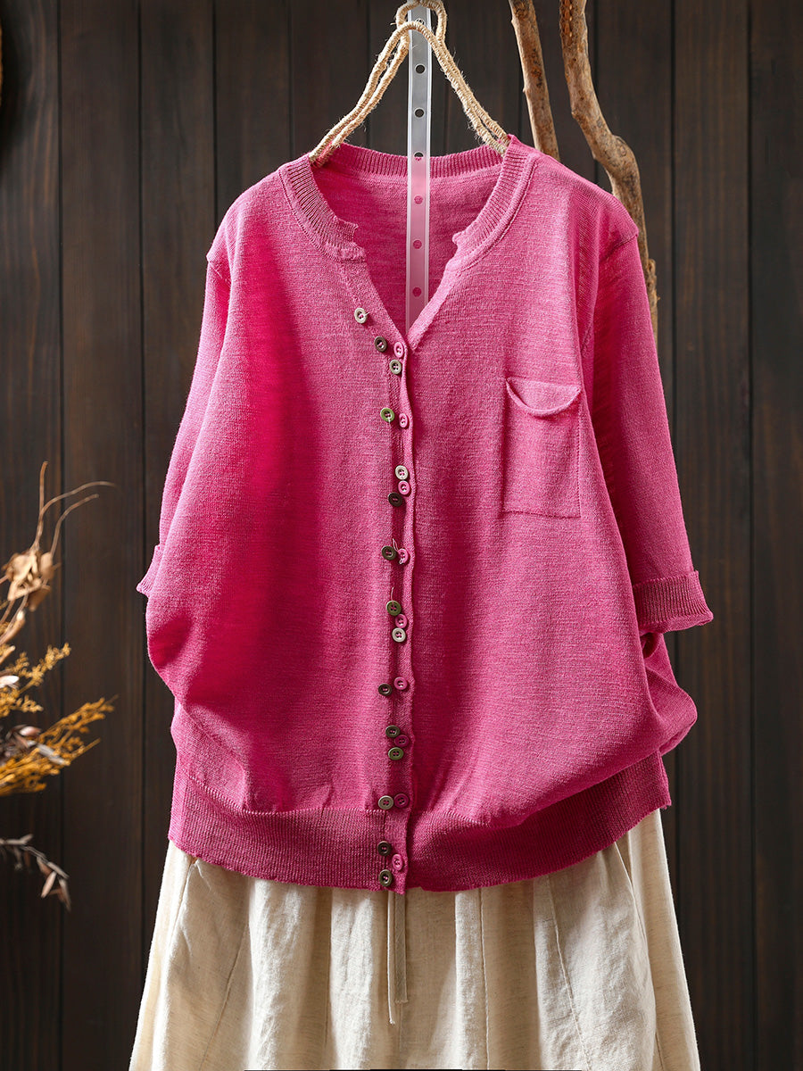 Dames zomer casual kleurrijk knoop gebreid O-hals shirt