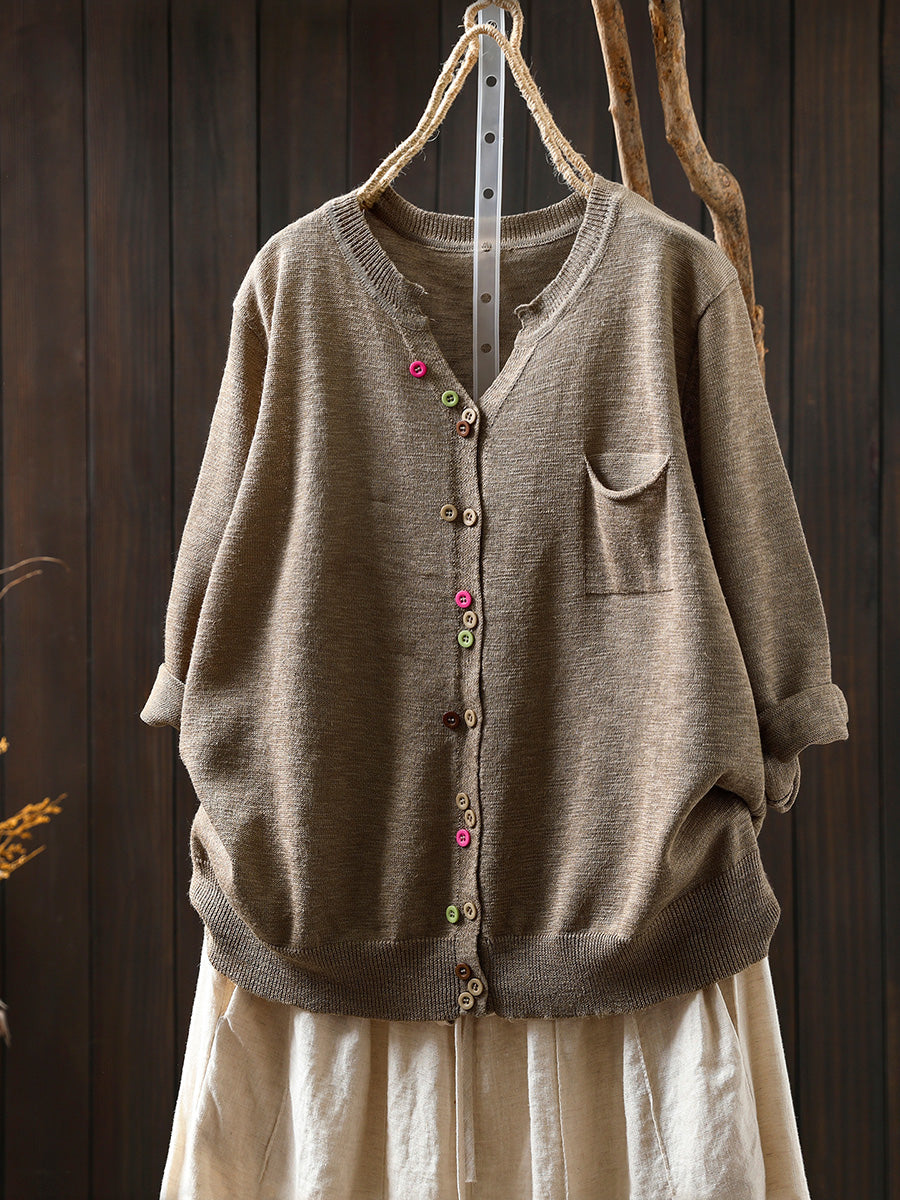Dames zomer casual kleurrijk knoop gebreid O-hals shirt