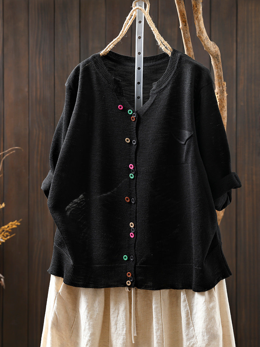 Dames zomer casual kleurrijk knoop gebreid O-hals shirt
