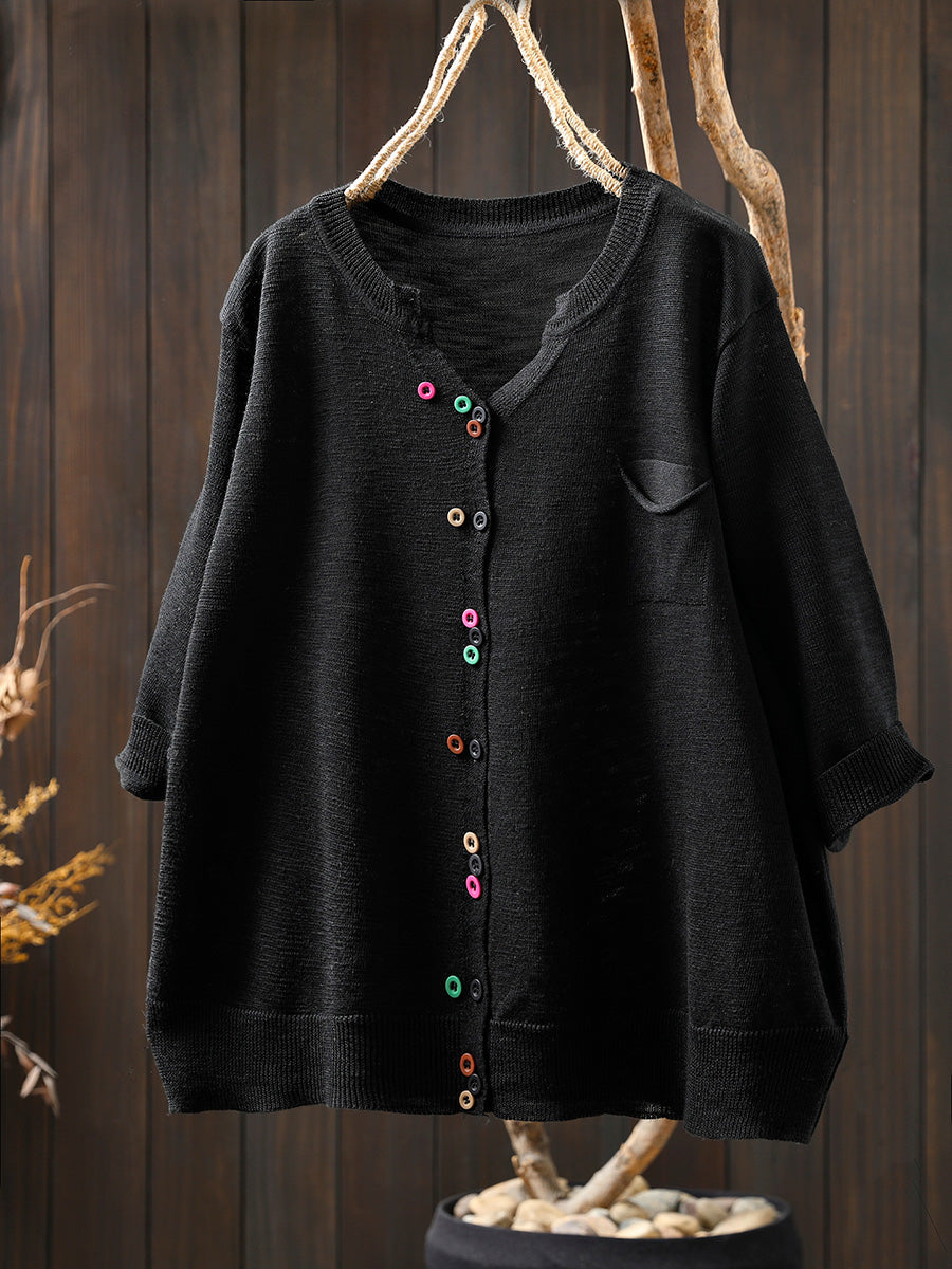 Dames zomer casual kleurrijk knoop gebreid O-hals shirt