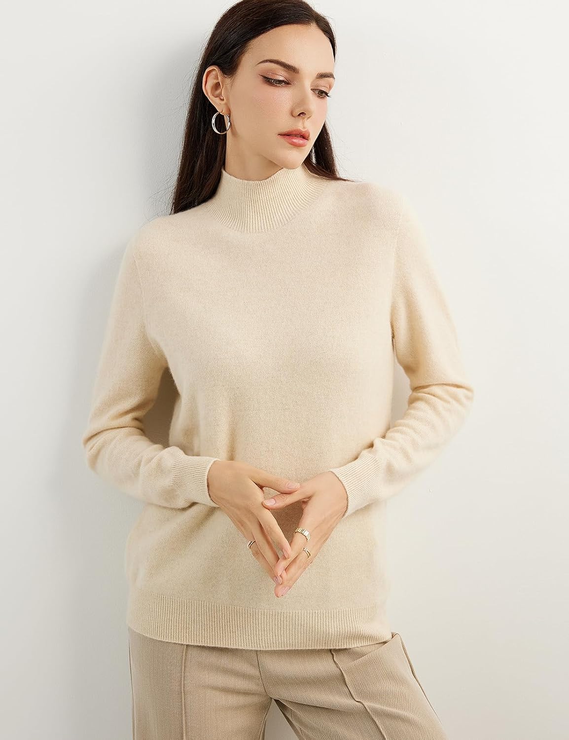 100% Pure Cashmere Women's Sweater Mock Neck Long Sleeve Warm Soft 2025 Fall Winter Knit Pullover