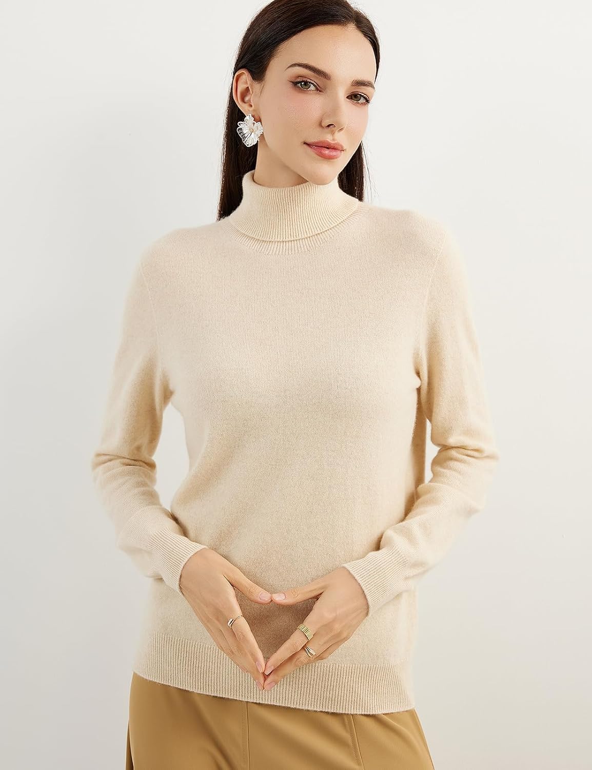 Women's 100% Pure Cashmere Sweater Turtleneck Long Sleeve Warm Soft 2025 Fall Winter Knit Pullover