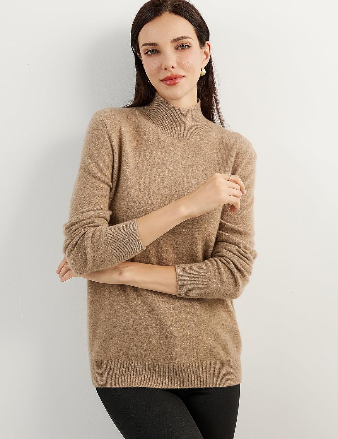 100% Pure Cashmere Women's Sweater Mock Neck Long Sleeve Warm Soft 2025 Fall Winter Knit Pullover