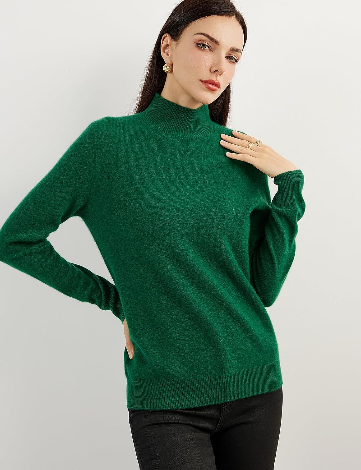 100% Pure Cashmere Women's Sweater Mock Neck Long Sleeve Warm Soft 2025 Fall Winter Knit Pullover