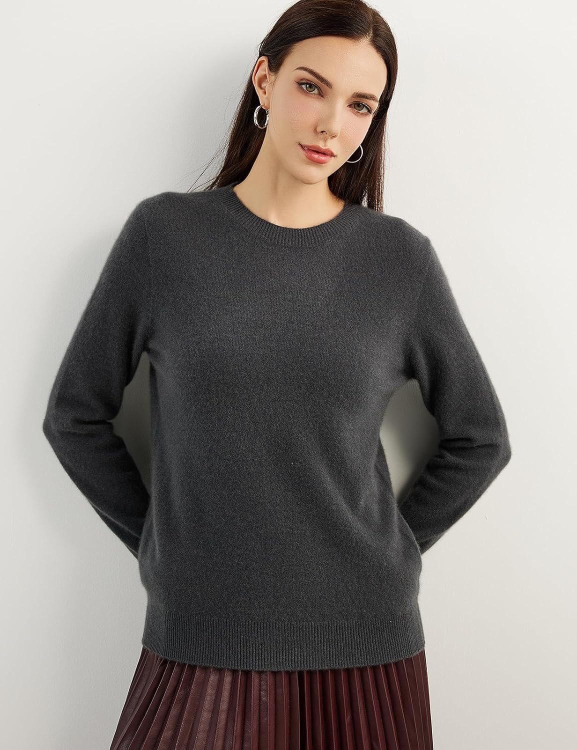 Women's 100% Pure Cashmere Sweater 2025 Fall Winter Crew Neck Long Sleeve Warm Soft Knitted Pullover