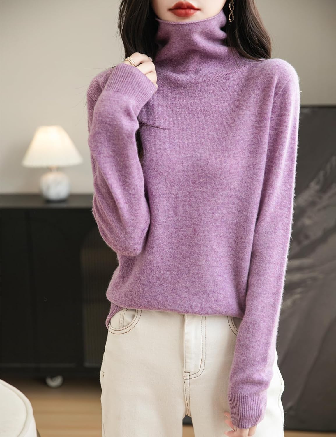 Chanyarn Women's 100% Merino Wool Seamless Sweater Turtleneck First-Line Ready to Wear Long Sleeve Knitted Pullover Tops