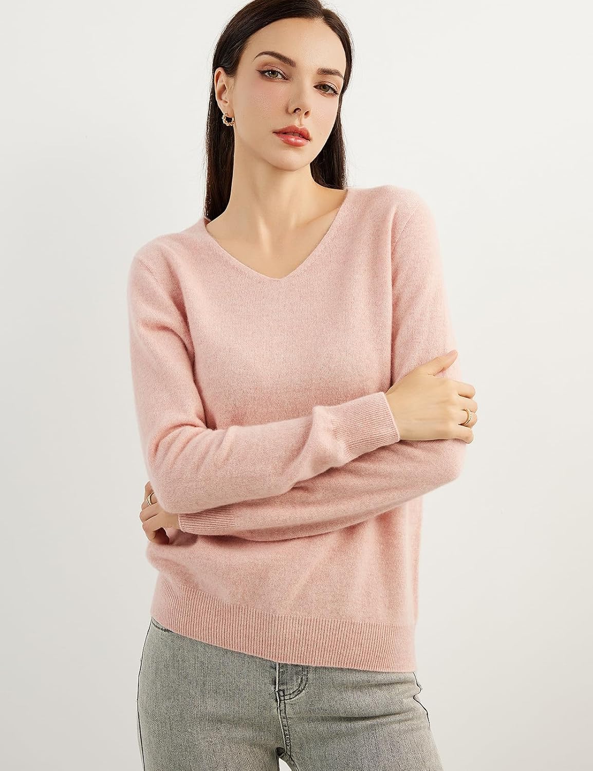 Chanyarn 100% Pure Cashmere Women's Sweater V-Neck Long Sleeve 2025 Fall Winter Warm Soft Knit Pullover