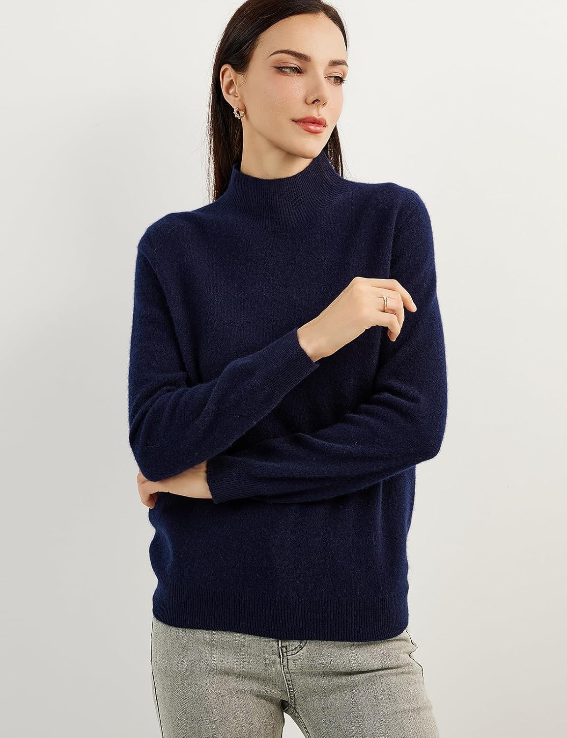 100% Pure Cashmere Women's Sweater Mock Neck Long Sleeve Warm Soft 2025 Fall Winter Knit Pullover