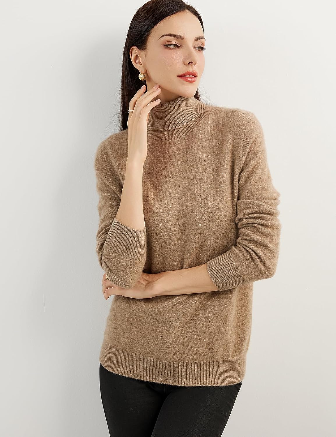 Women's 100% Pure Cashmere Sweater Turtleneck Long Sleeve Warm Soft 2025 Fall Winter Knit Pullover
