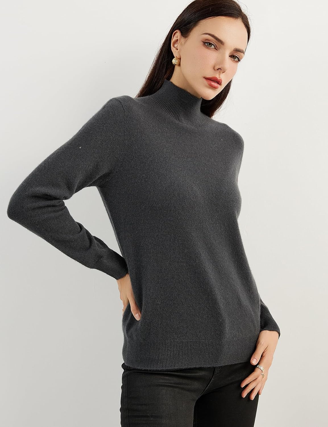 100% Pure Cashmere Women's Sweater Mock Neck Long Sleeve Warm Soft 2025 Fall Winter Knit Pullover