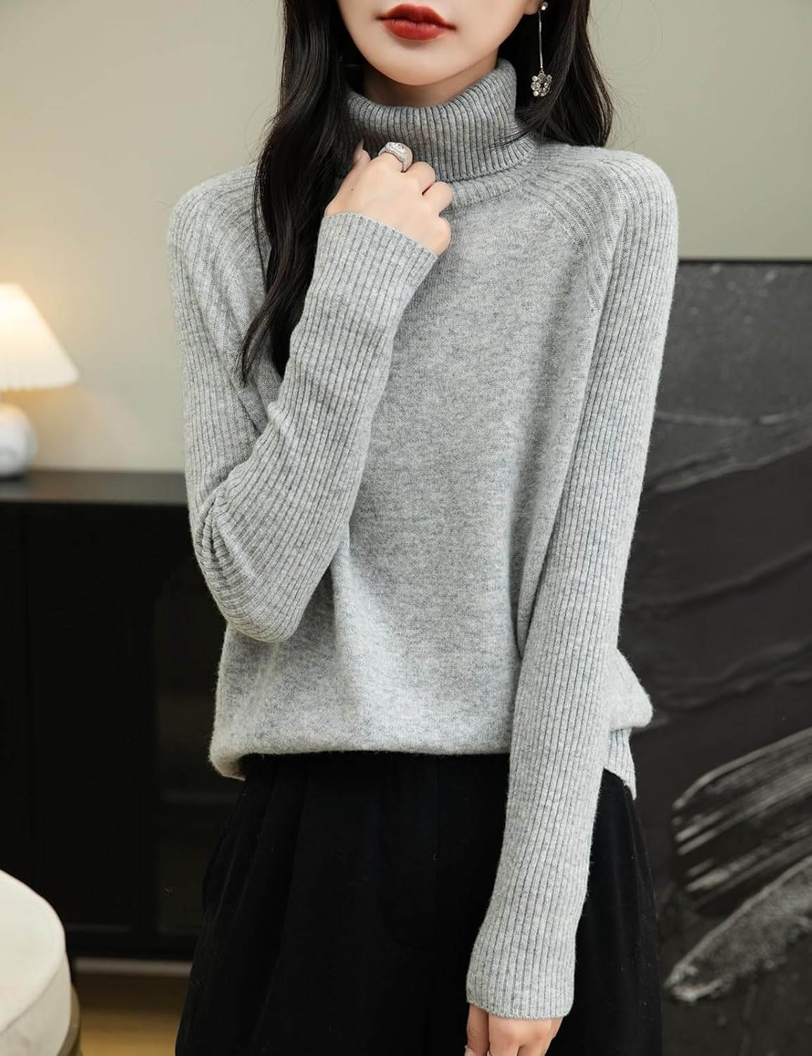 Chanyarn Women's Turtleneck 100% Merino Wool Sweater 2025 Fall Winter Classic Warm Soft Raglan Long Sleeve Knit Sweater