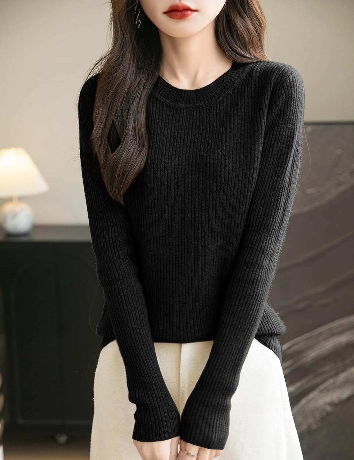 Women's 100% Merino Wool Sweater 2025 Fall Winter Crew Neck Long Sleeve Warm Soft Ribbed Knit Pullover Sweater
