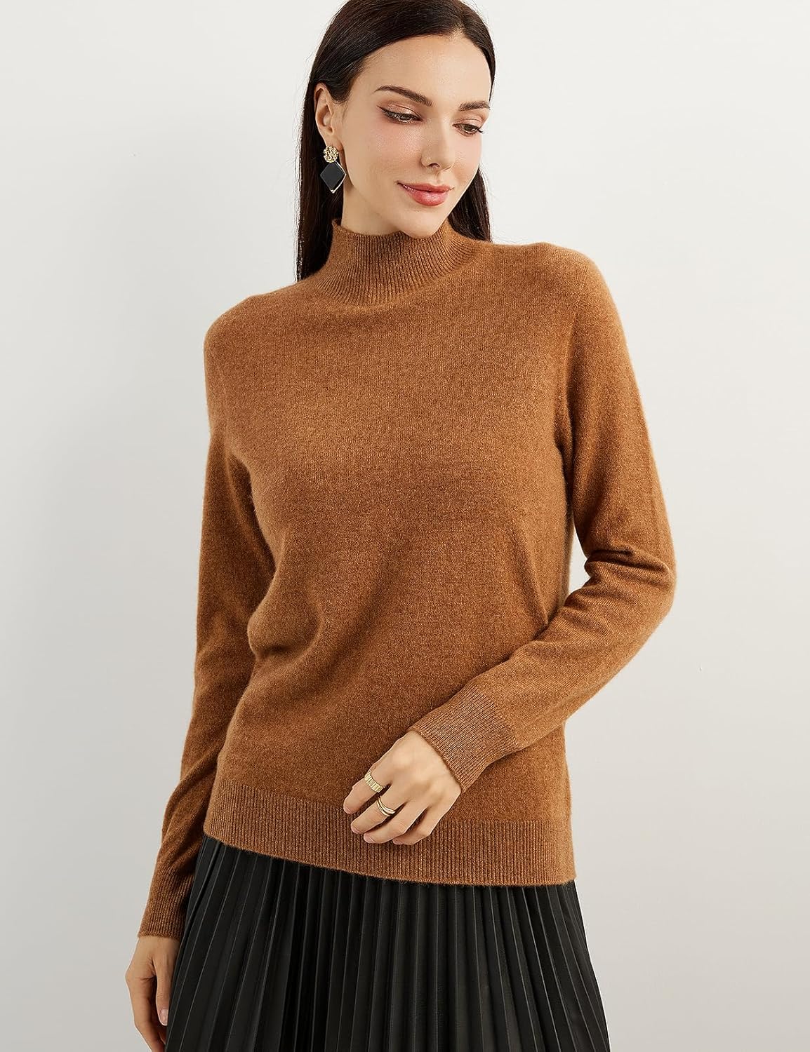 100% Pure Cashmere Women's Sweater Mock Neck Long Sleeve Warm Soft 2025 Fall Winter Knit Pullover