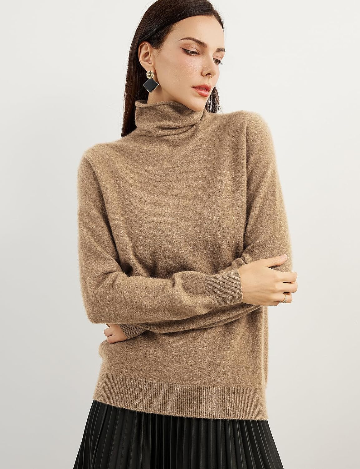 100% Pure Cashmere Women's Sweater Turtleneck Long Sleeve Warm Soft 2025 Fall Winter Knit Pullover