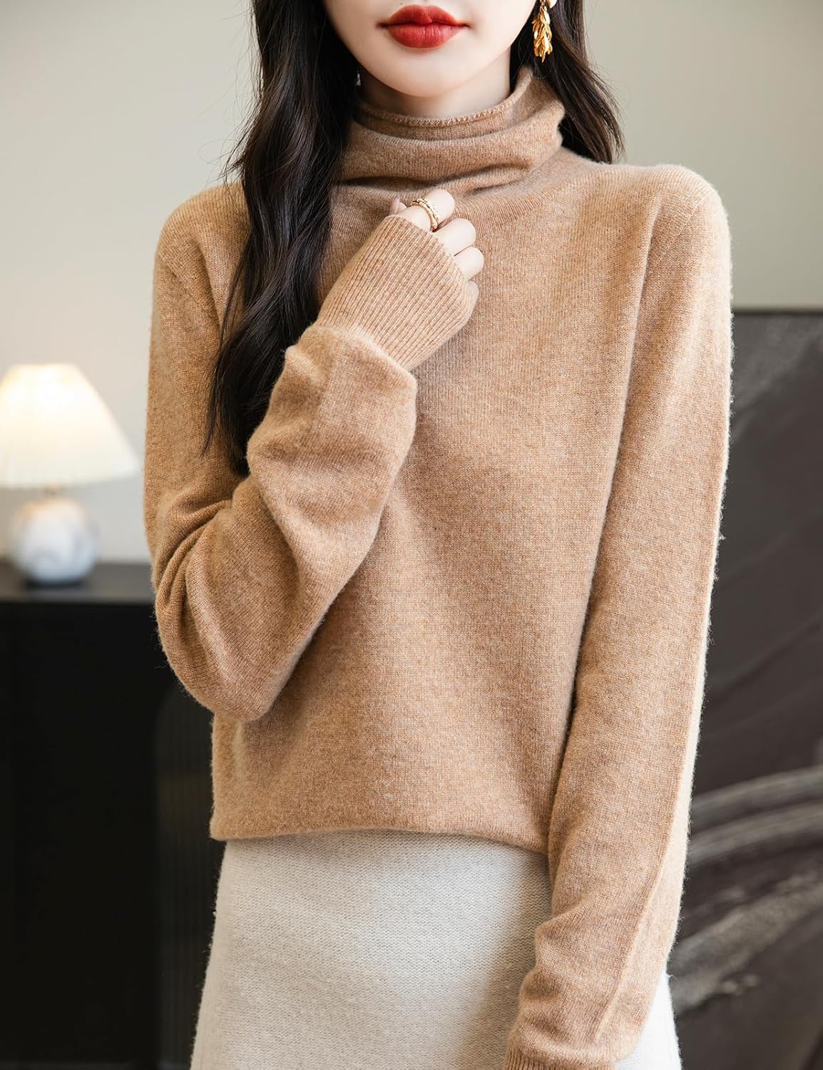 Chanyarn Women's 100% Merino Wool Seamless Sweater Turtleneck First-Line Ready to Wear Long Sleeve Knitted Pullover Tops