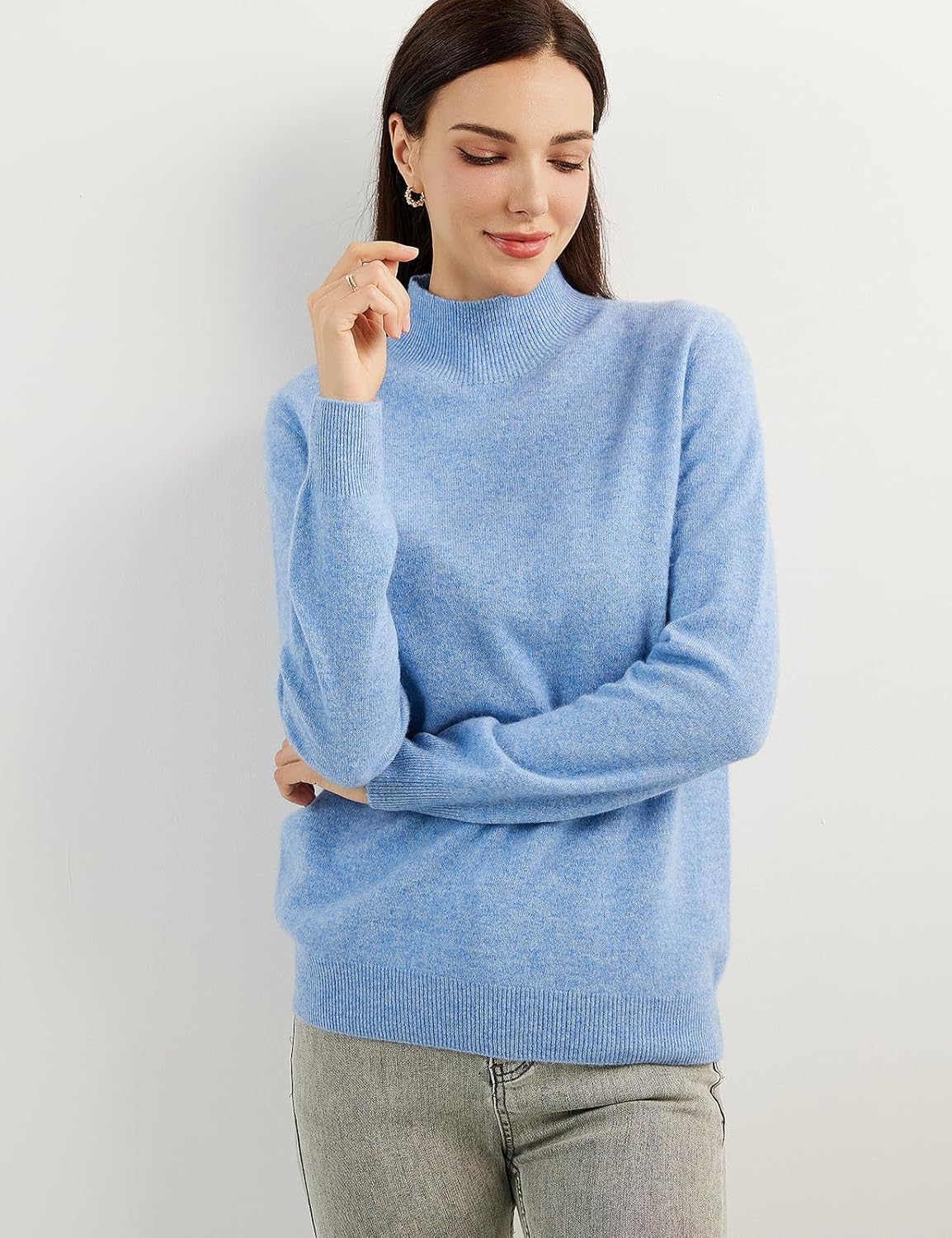 100% Pure Cashmere Women's Sweater Mock Neck Long Sleeve Warm Soft 2025 Fall Winter Knit Pullover