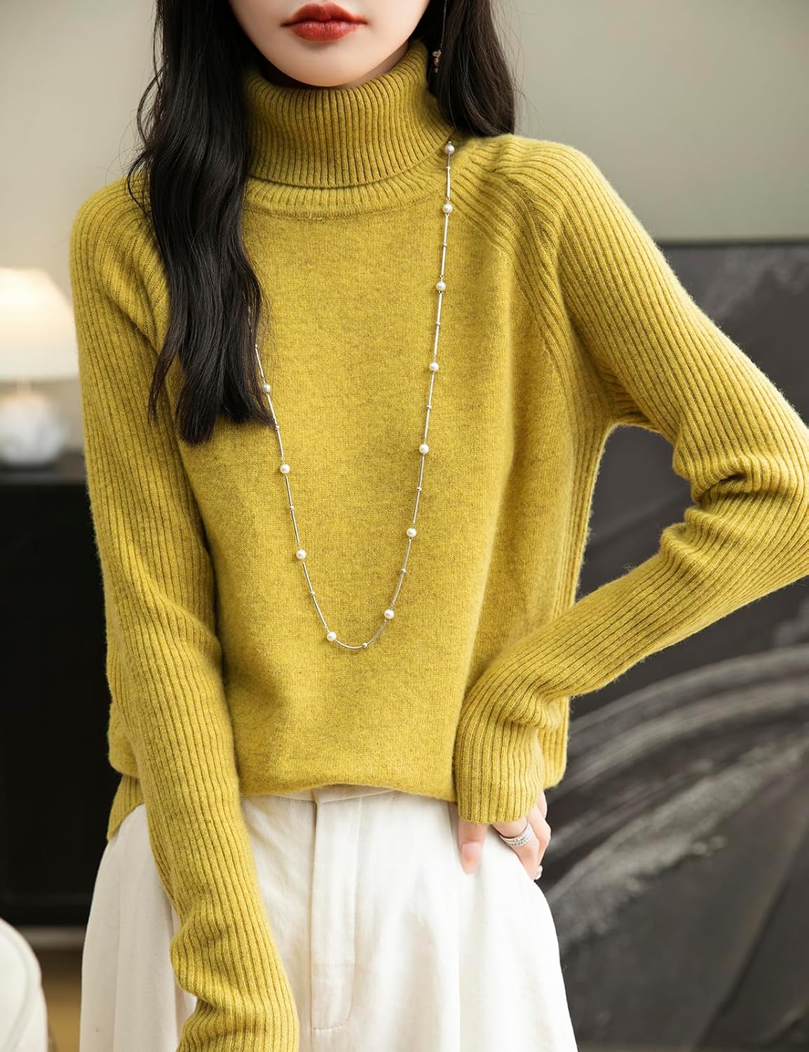 Chanyarn Women's Turtleneck 100% Merino Wool Sweater 2025 Fall Winter Classic Warm Soft Raglan Long Sleeve Knit Sweater