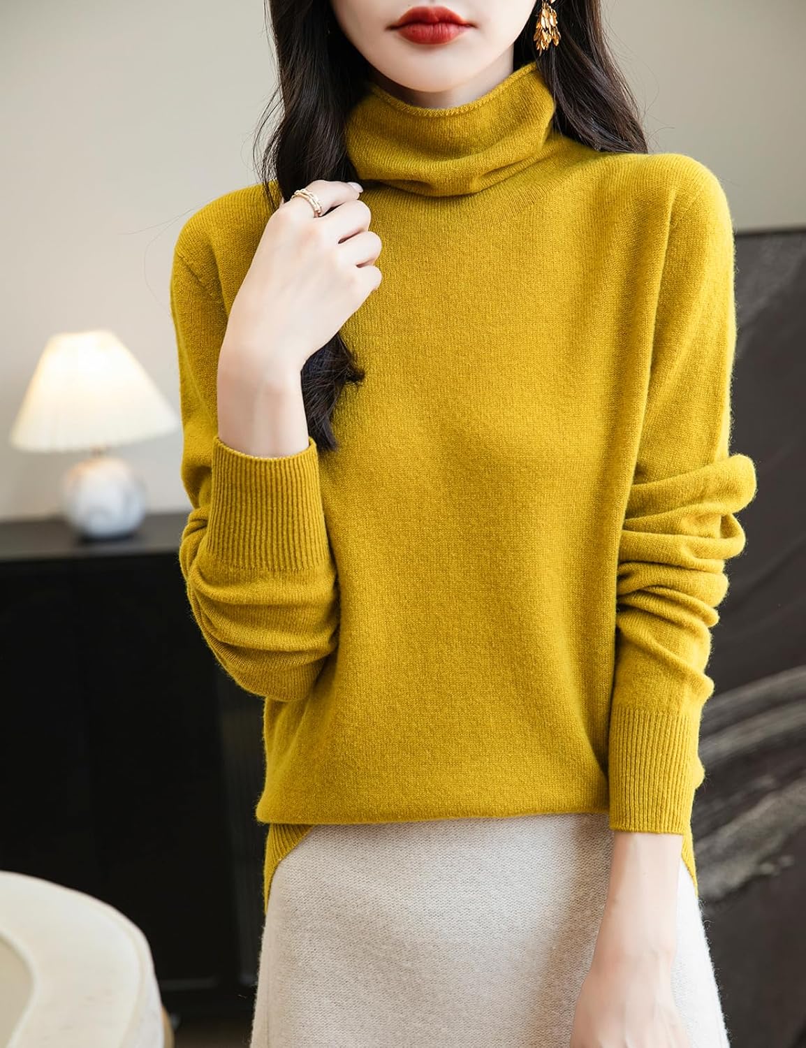 Chanyarn Women's 100% Merino Wool Seamless Sweater Turtleneck First-Line Ready to Wear Long Sleeve Knitted Pullover Tops