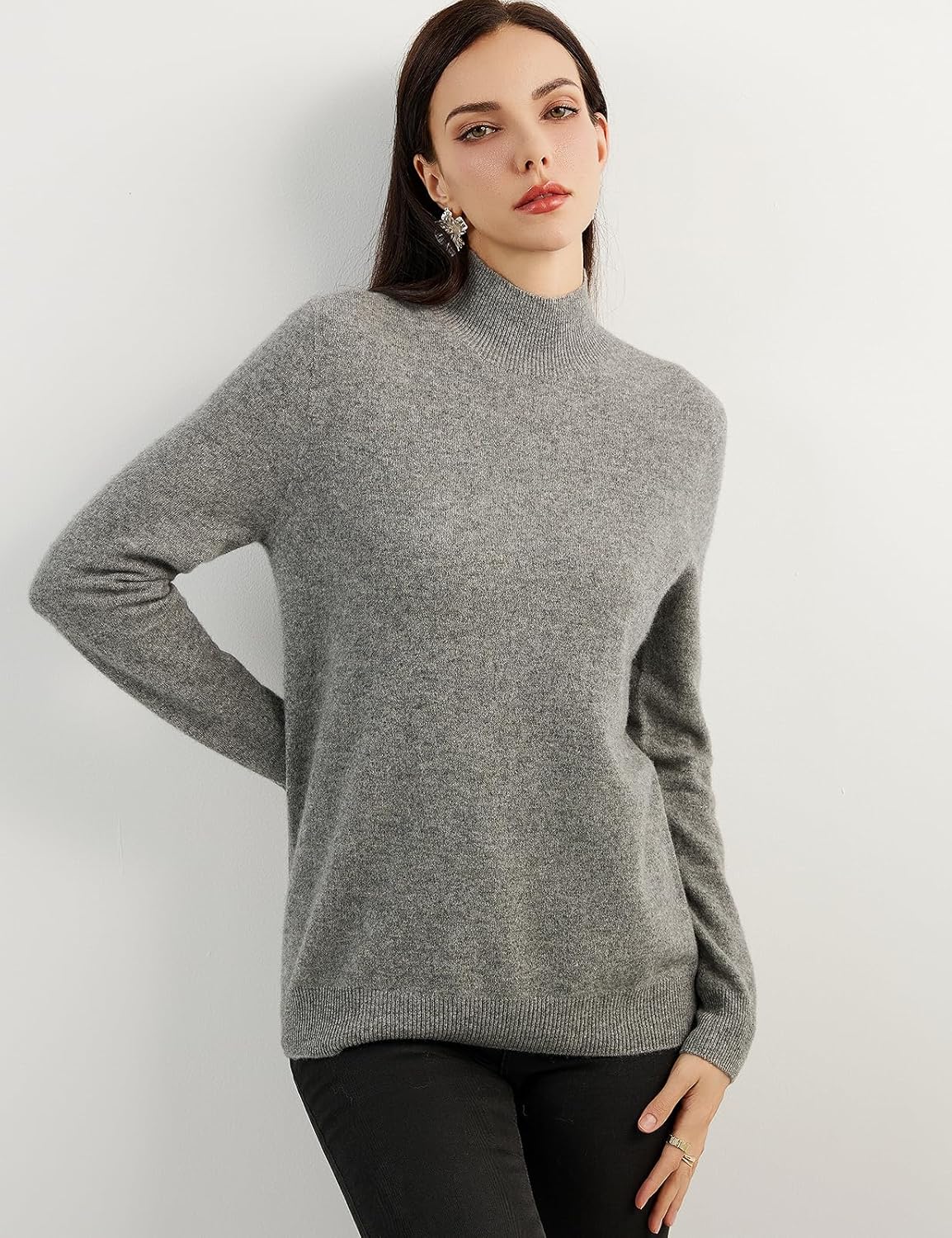 100% Pure Cashmere Women's Sweater Mock Neck Long Sleeve Warm Soft 2025 Fall Winter Knit Pullover