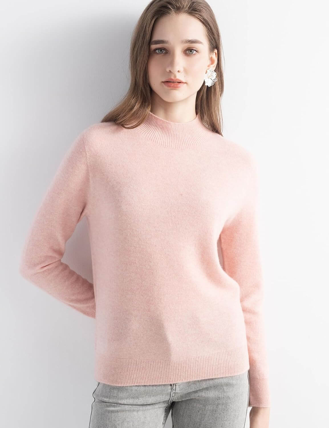 Women's 100% Pure Cashmere Sweater Mock Neck Long Sleeve Warm Leisure 2025 Fall Winter Knit Pullover