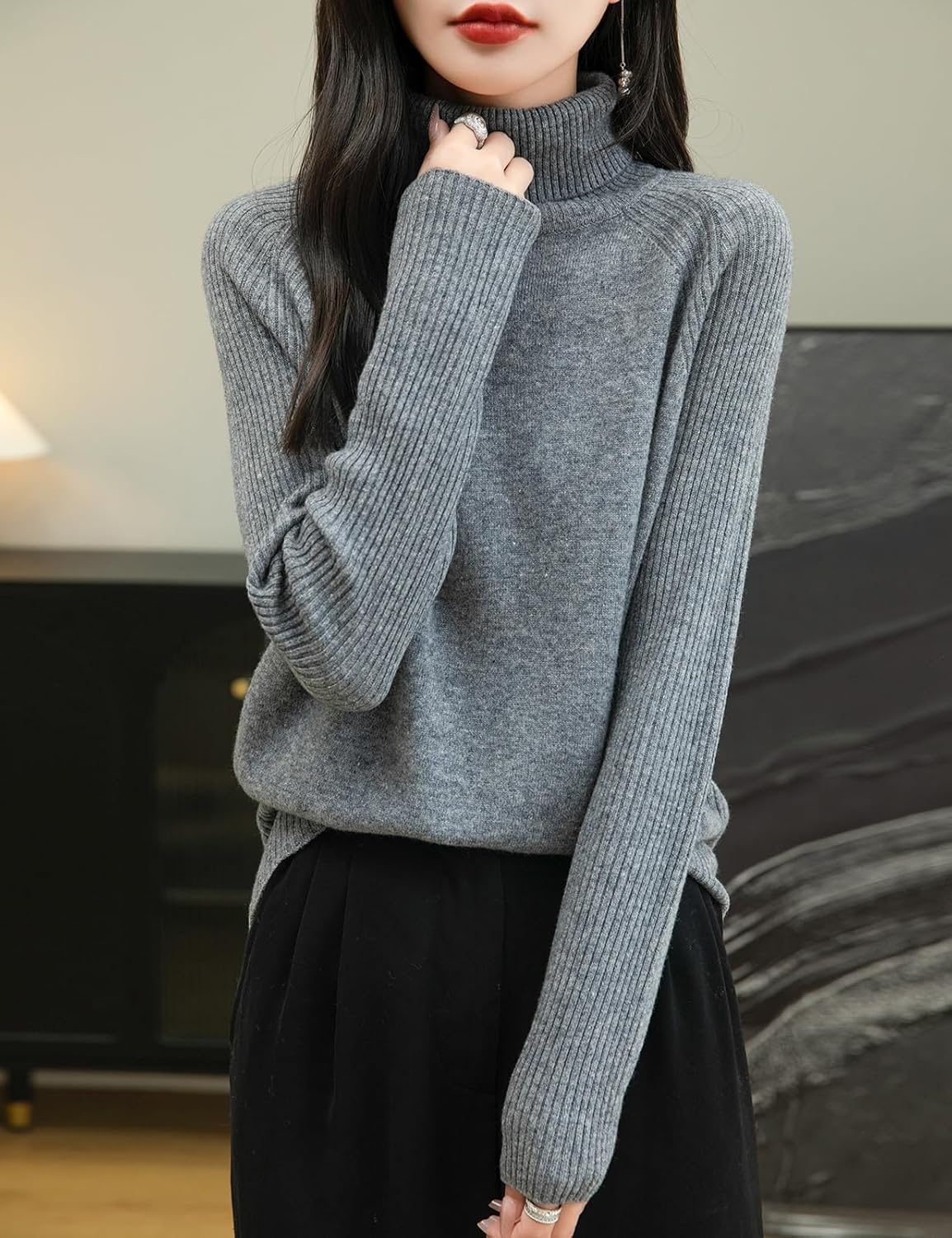Chanyarn Women's Turtleneck 100% Merino Wool Sweater 2025 Fall Winter Classic Warm Soft Raglan Long Sleeve Knit Sweater