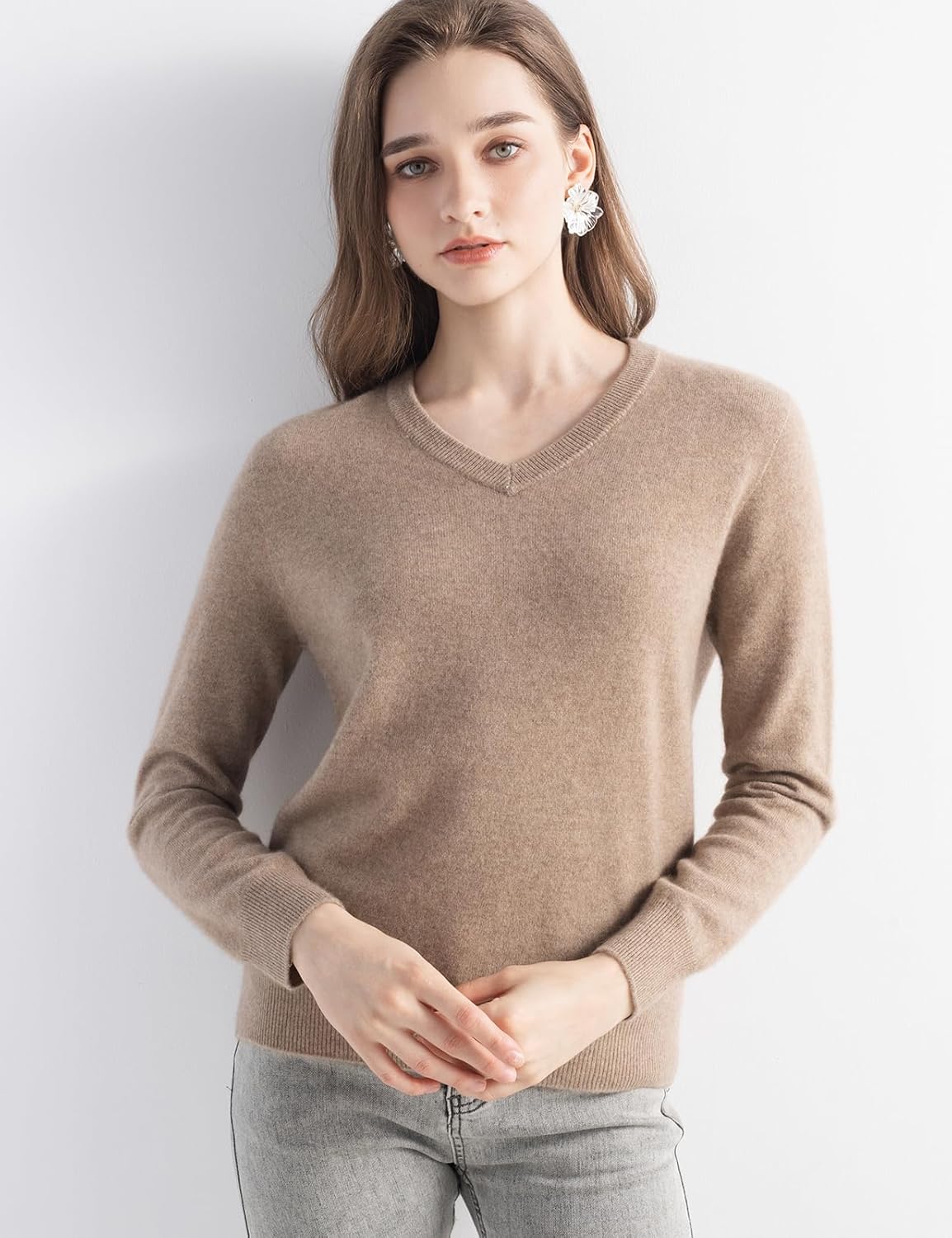 Women's 100% Pure Cashmere Women's Sweater V-Neck Long Sleeve 2025 Fall Winter Warm Soft Knit Pullover