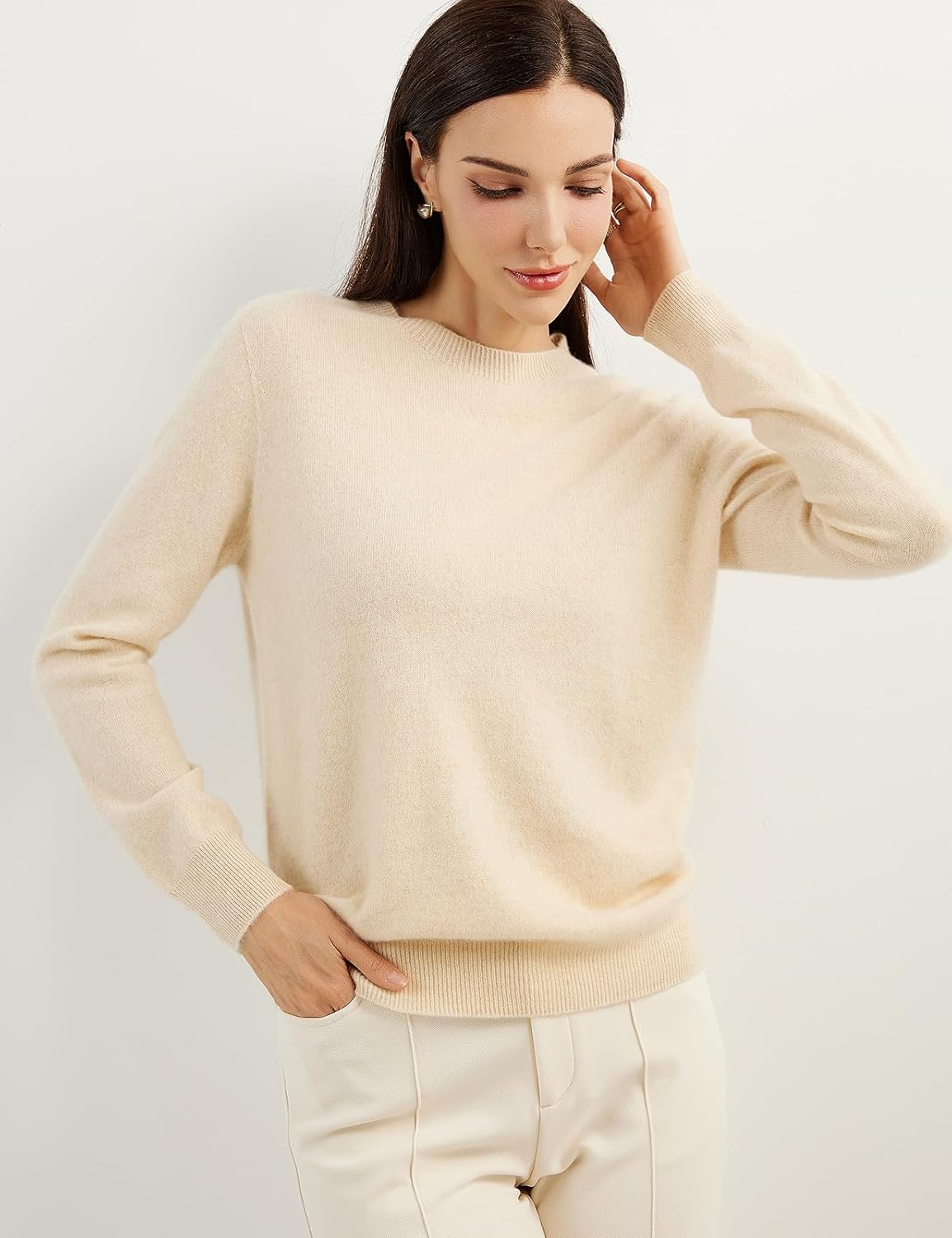 Women's 100% Pure Cashmere Sweater 2025 Fall Winter Crew Neck Long Sleeve Warm Soft Knitted Pullover