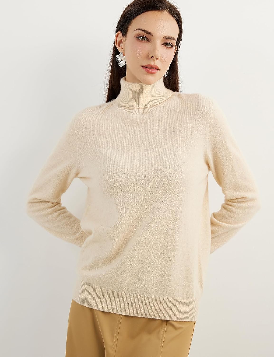 Women's 100% Pure Cashmere Sweater Turtleneck Long Sleeve Warm Soft 2025 Fall Winter Knit Pullover