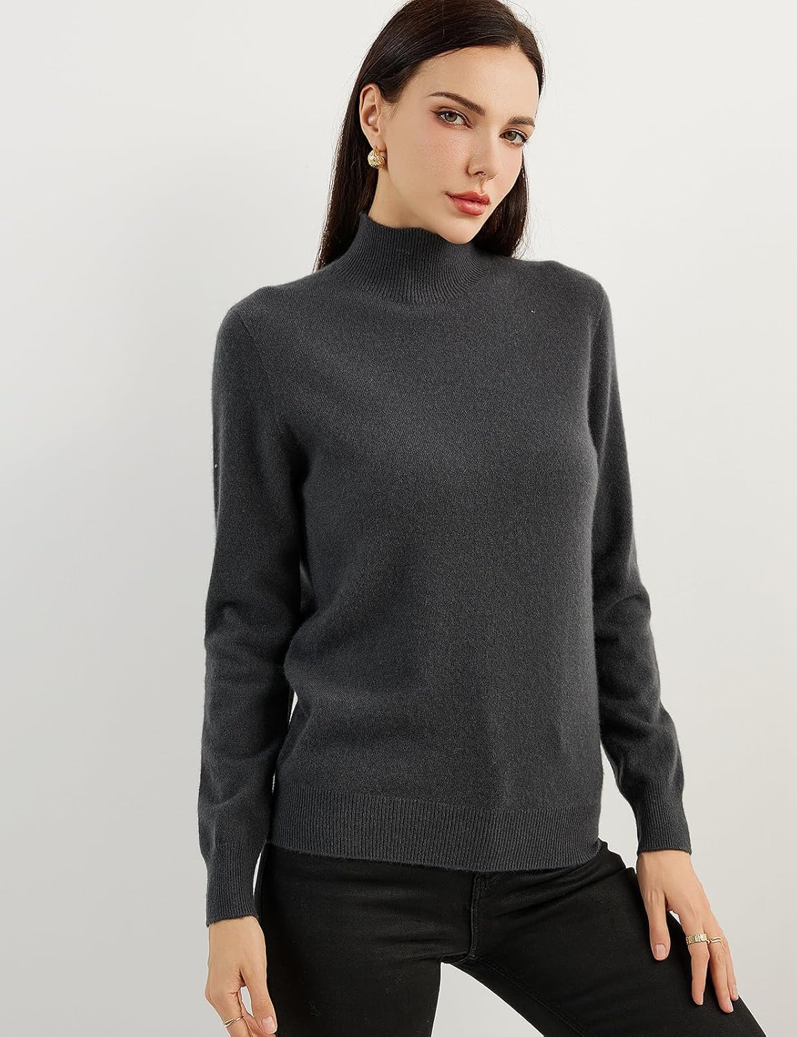 100% Pure Cashmere Women's Sweater Mock Neck Long Sleeve Warm Soft 2025 Fall Winter Knit Pullover