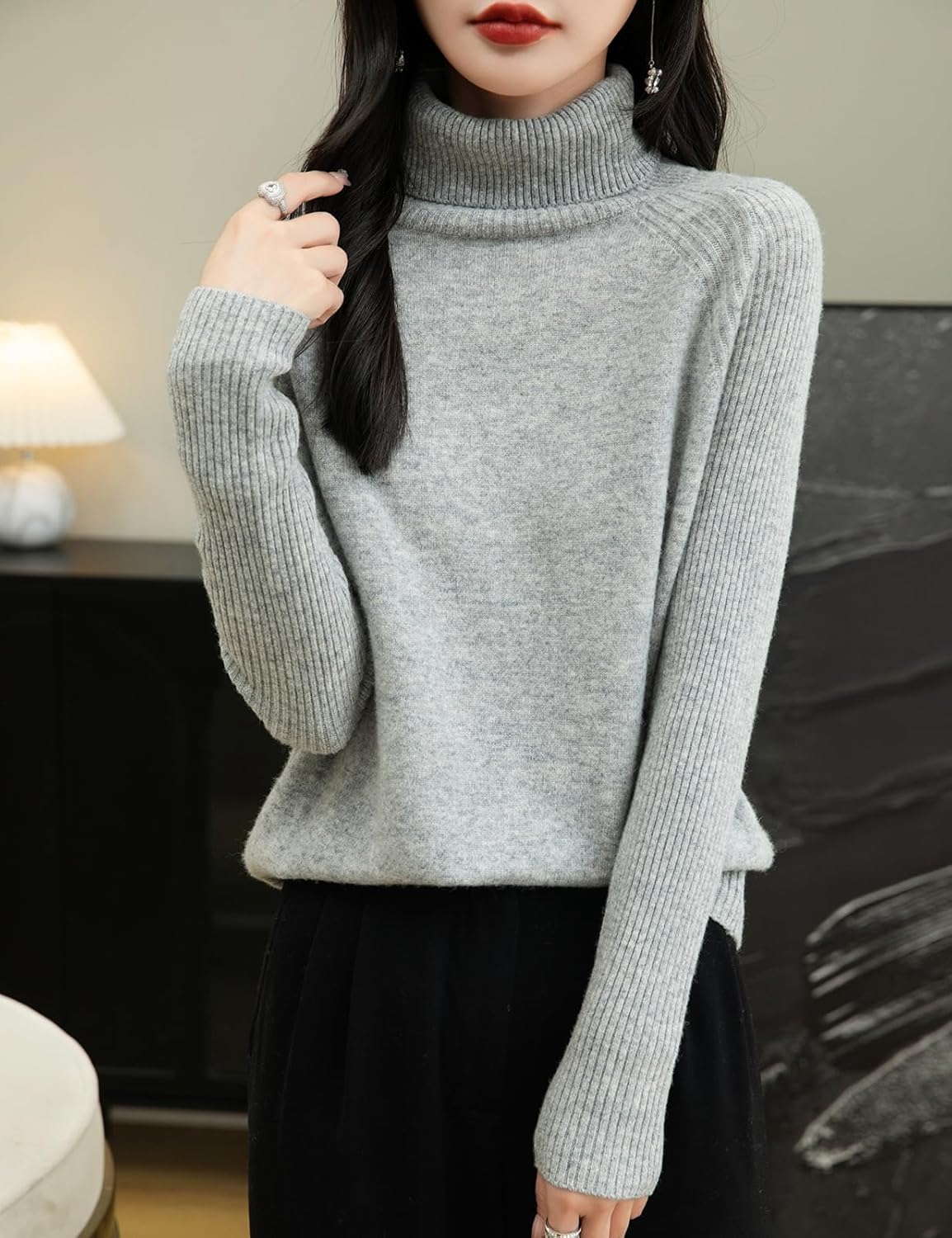 Chanyarn Women's Turtleneck 100% Merino Wool Sweater 2025 Fall Winter Classic Warm Soft Raglan Long Sleeve Knit Sweater