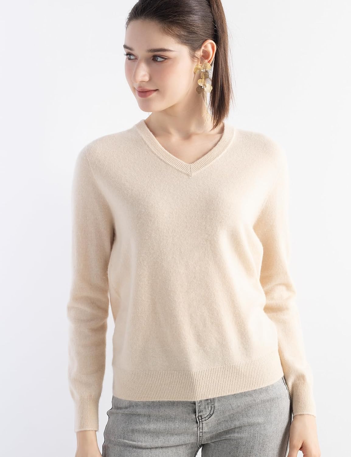 Women's 100% Pure Cashmere Women's Sweater V-Neck Long Sleeve 2025 Fall Winter Warm Soft Knit Pullover