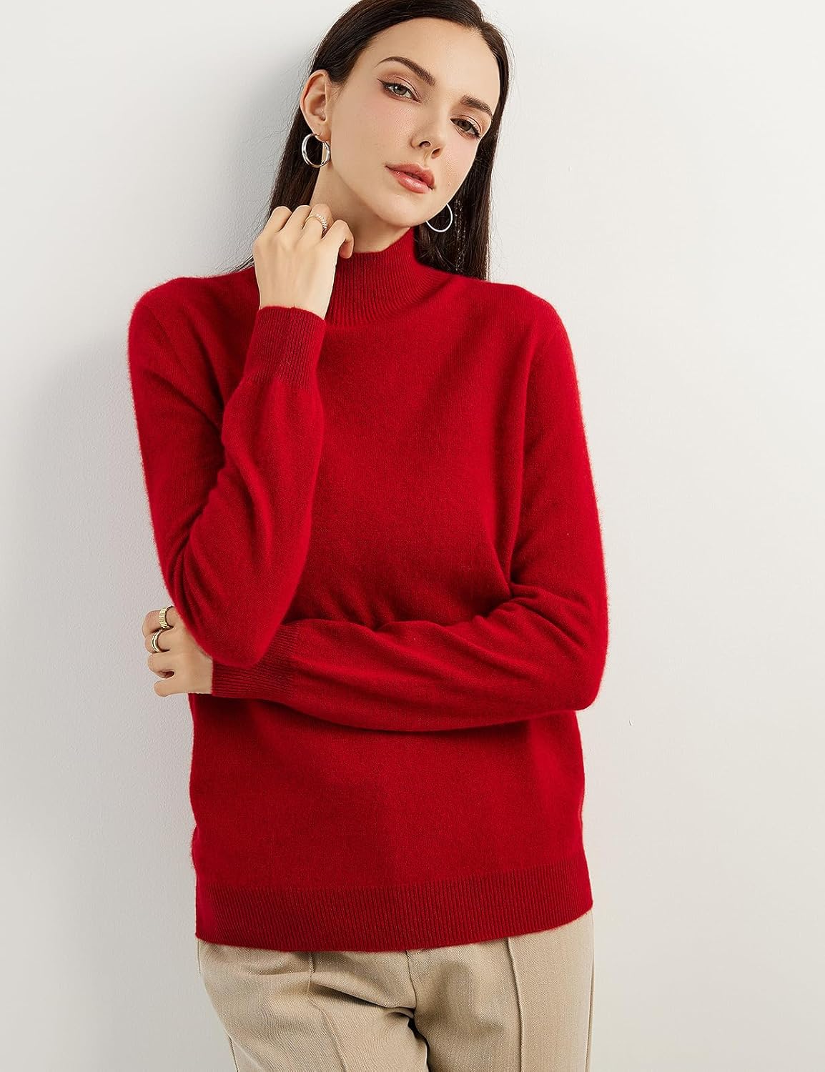 100% Pure Cashmere Women's Sweater Mock Neck Long Sleeve Warm Soft 2025 Fall Winter Knit Pullover
