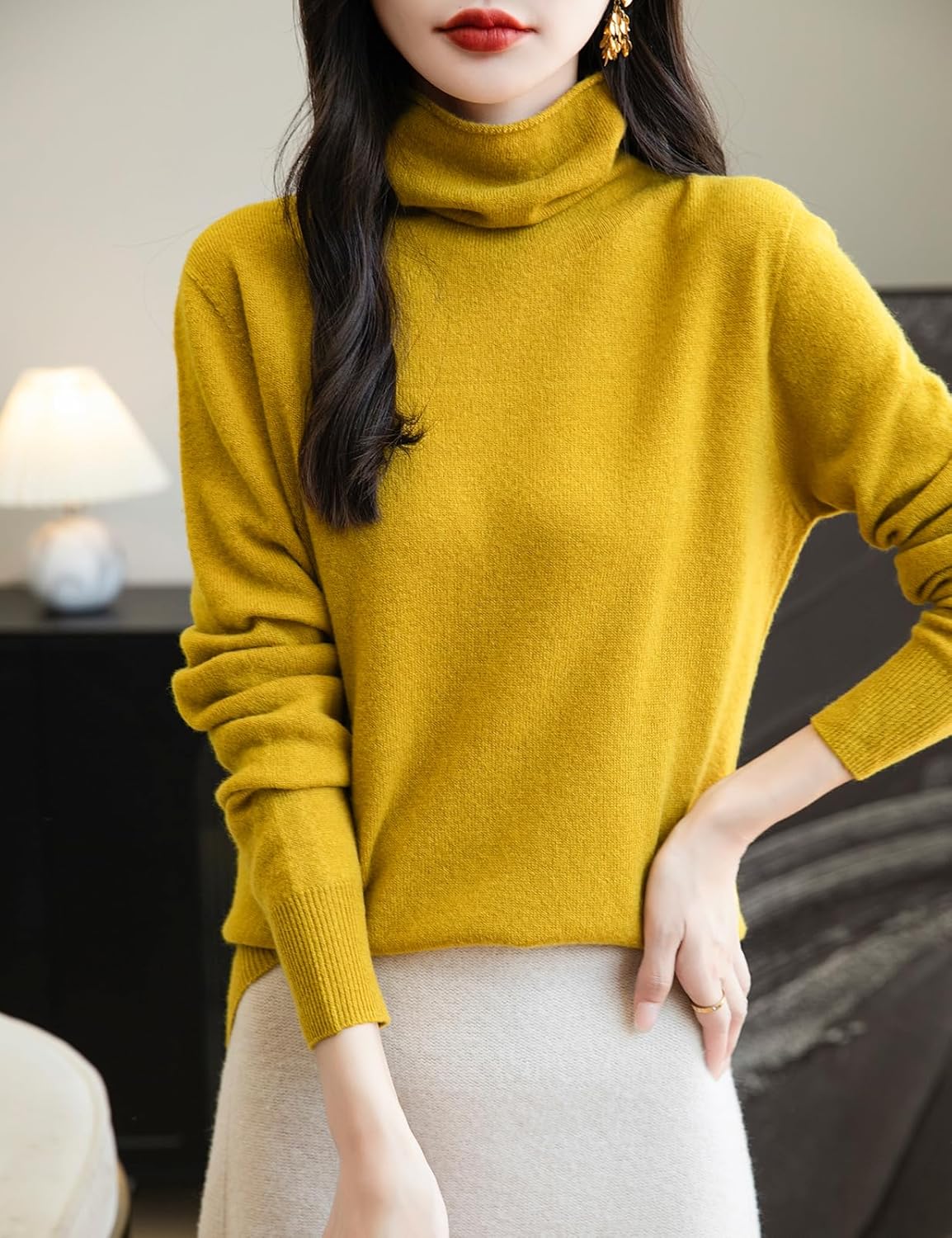 Chanyarn Women's 100% Merino Wool Seamless Sweater Turtleneck First-Line Ready to Wear Long Sleeve Knitted Pullover Tops