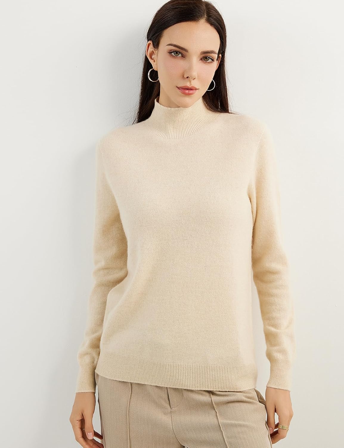 100% Pure Cashmere Women's Sweater Mock Neck Long Sleeve Warm Soft 2025 Fall Winter Knit Pullover
