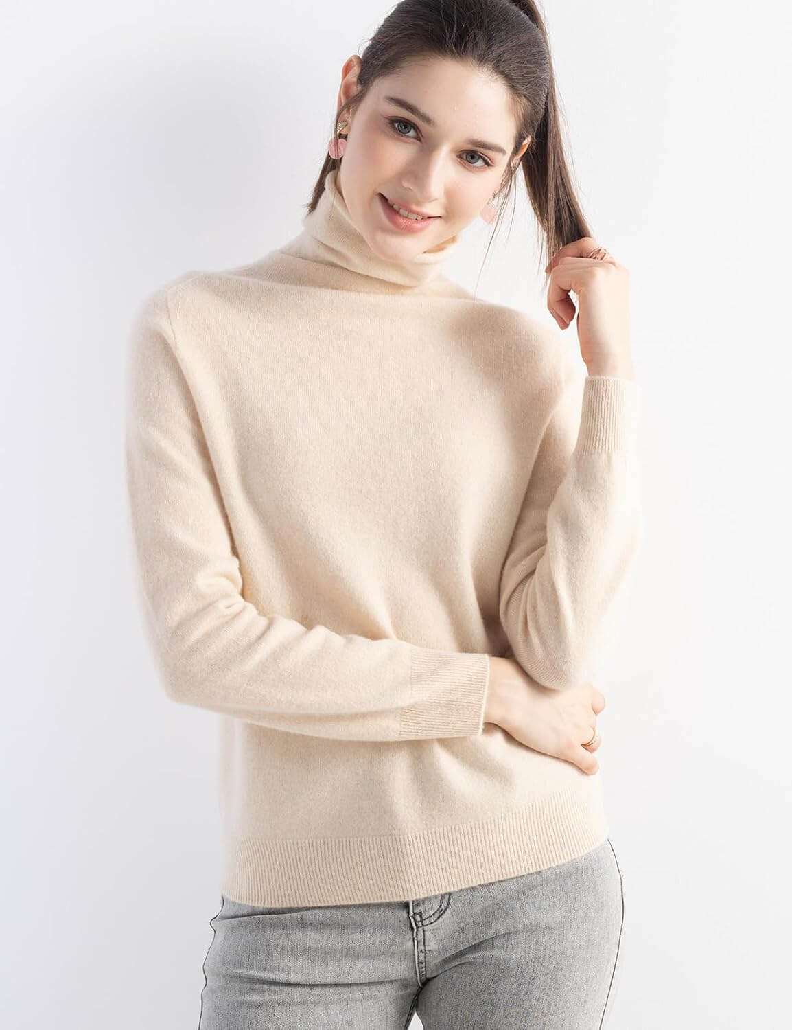 100% Pure Cashmere Women's Sweater Turtleneck Long Sleeve Warm Soft 2025 Fall Winter Knit Pullover