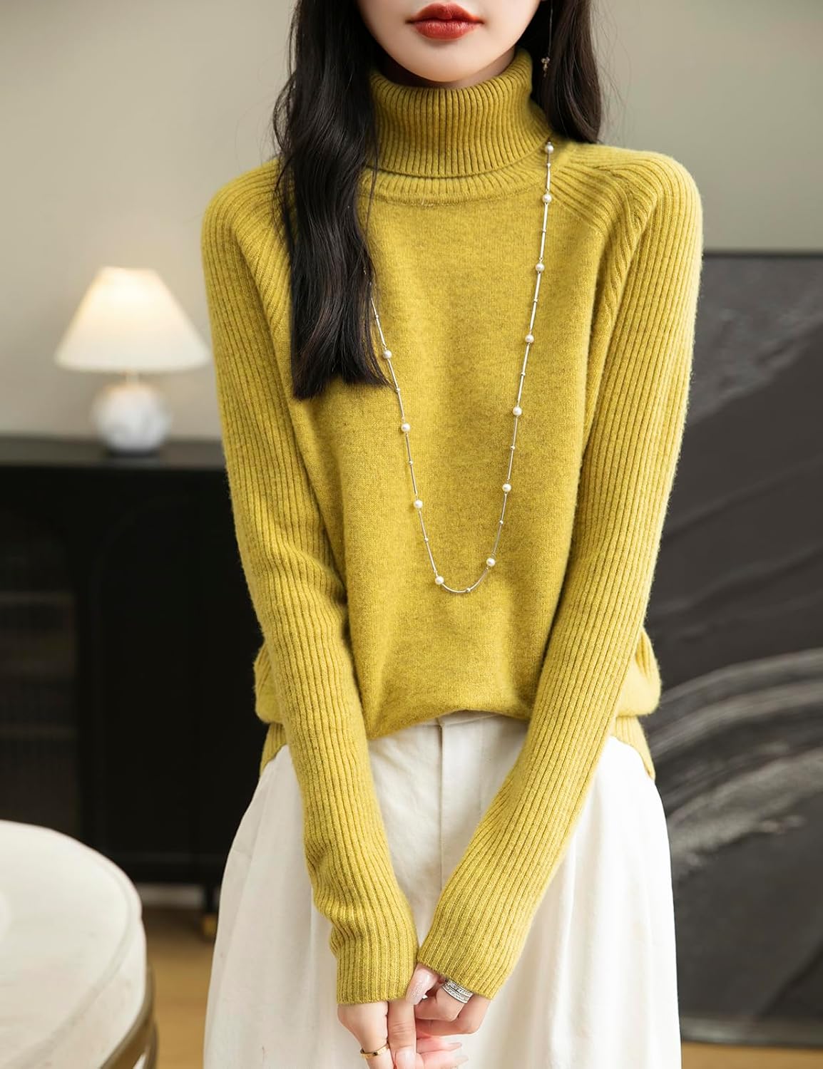 Chanyarn Women's Turtleneck 100% Merino Wool Sweater 2025 Fall Winter Classic Warm Soft Raglan Long Sleeve Knit Sweater