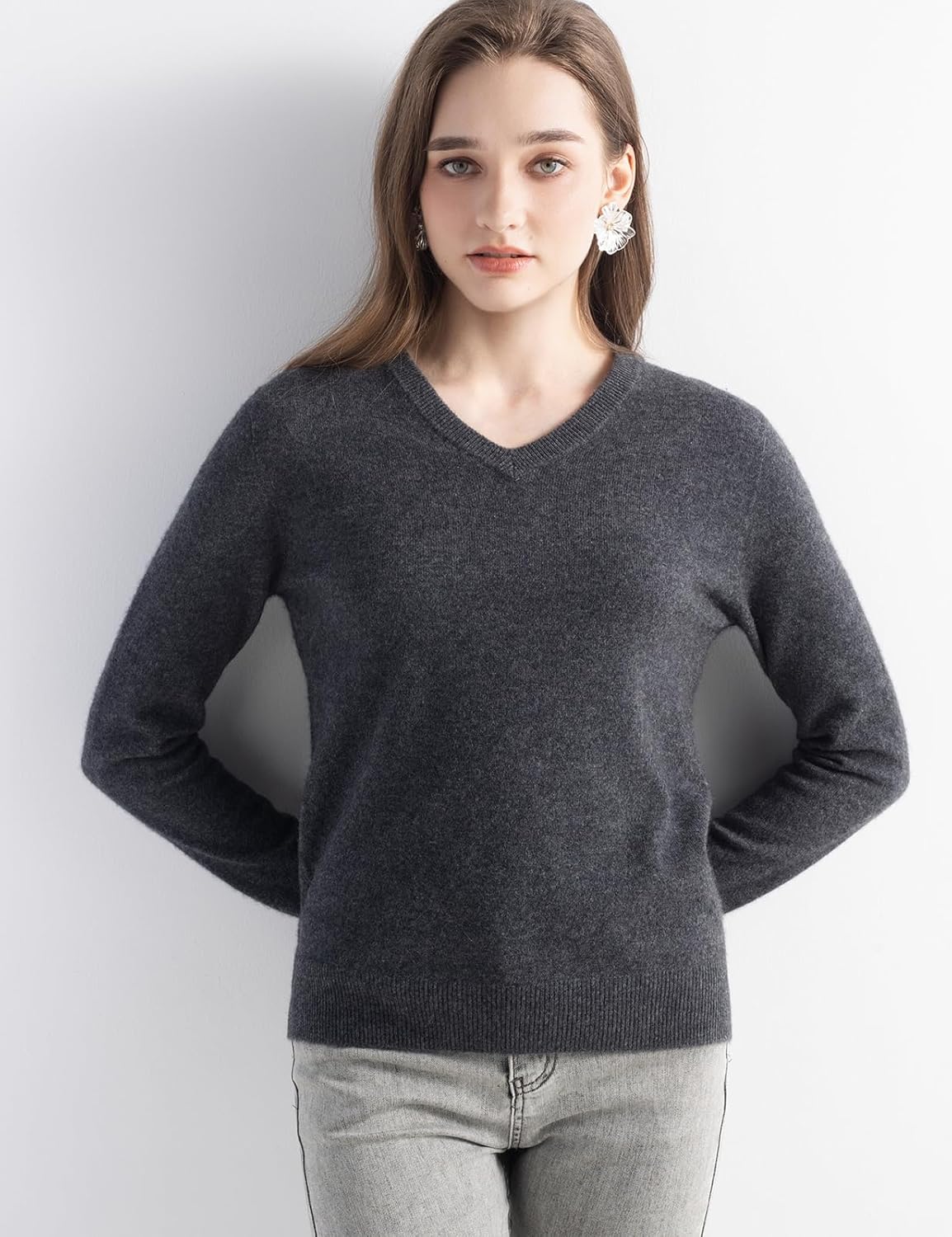 Women's 100% Pure Cashmere Women's Sweater V-Neck Long Sleeve 2025 Fall Winter Warm Soft Knit Pullover