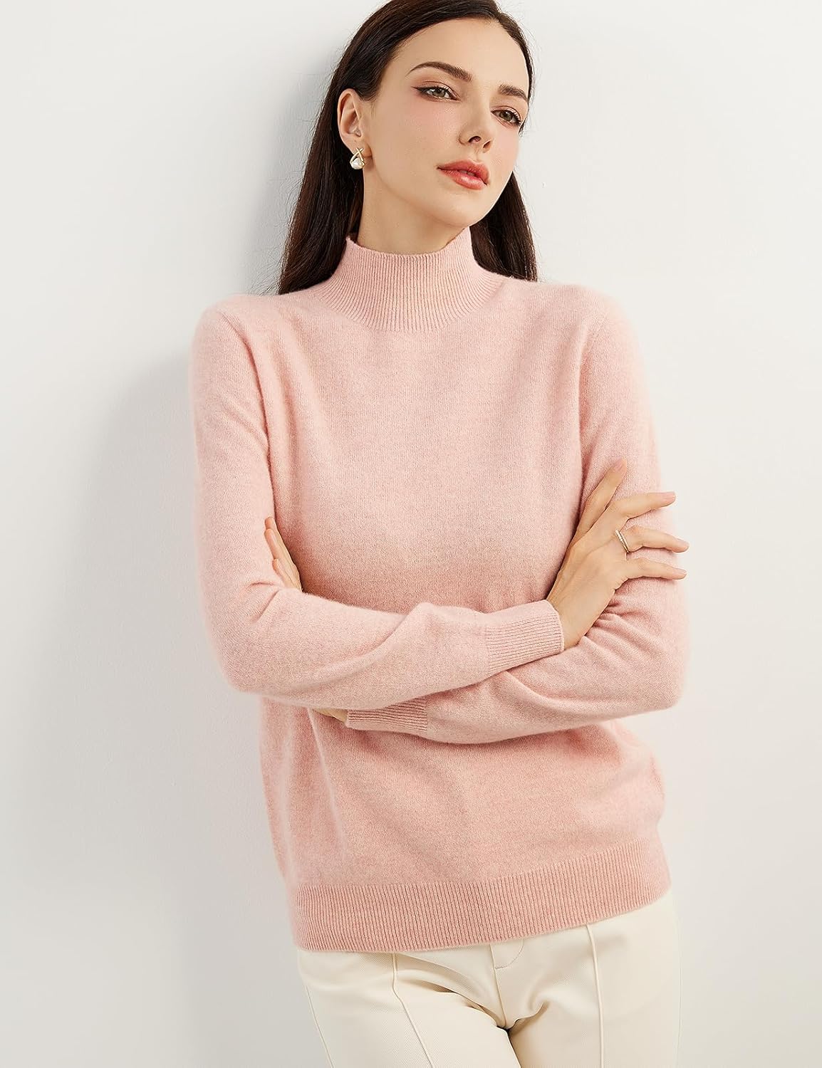 100% Pure Cashmere Women's Sweater Mock Neck Long Sleeve Warm Soft 2025 Fall Winter Knit Pullover