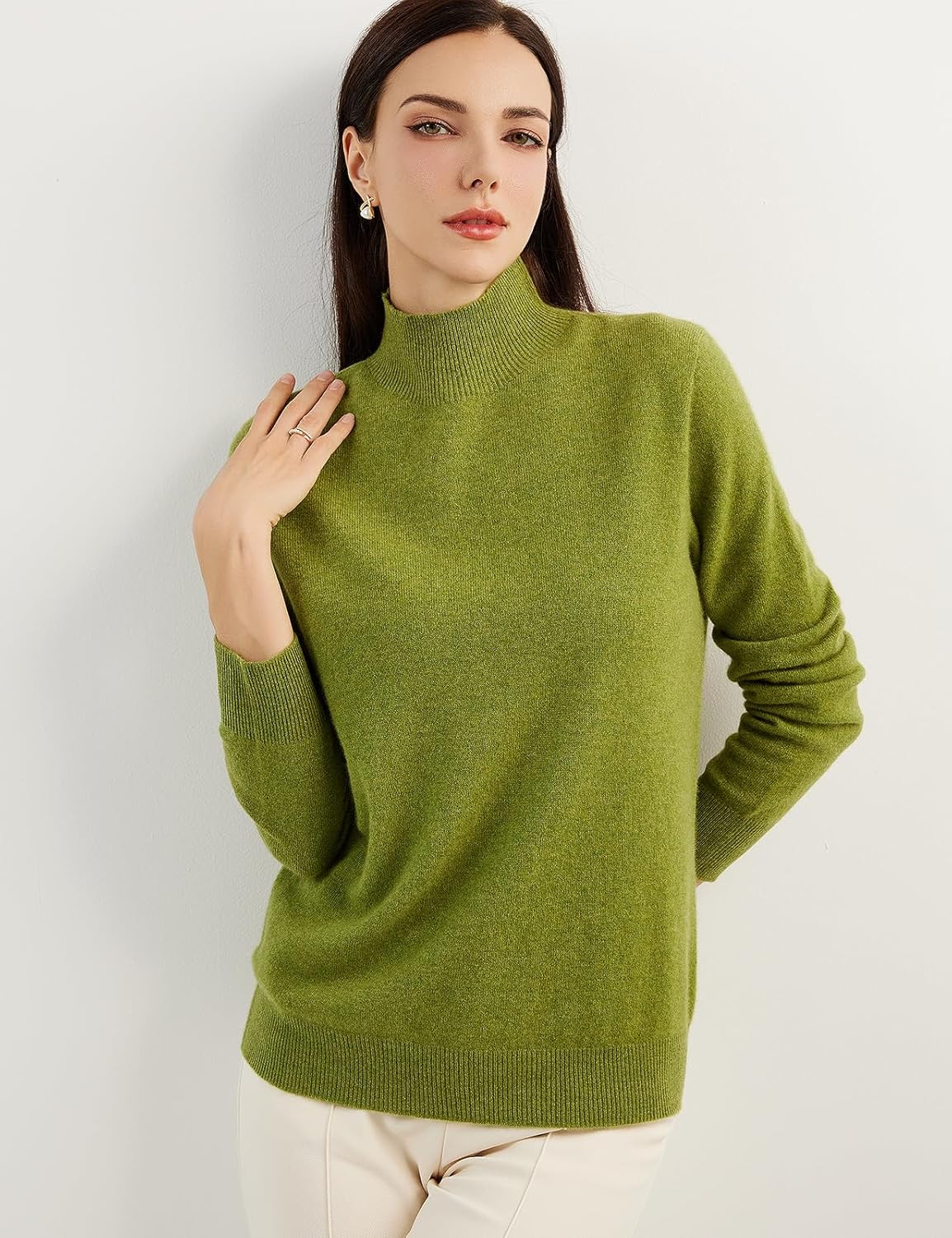 100% Pure Cashmere Women's Sweater Mock Neck Long Sleeve Warm Soft 2025 Fall Winter Knit Pullover