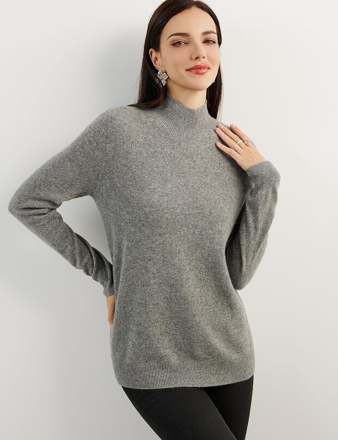 100% Pure Cashmere Women's Sweater Mock Neck Long Sleeve Warm Soft 2025 Fall Winter Knit Pullover