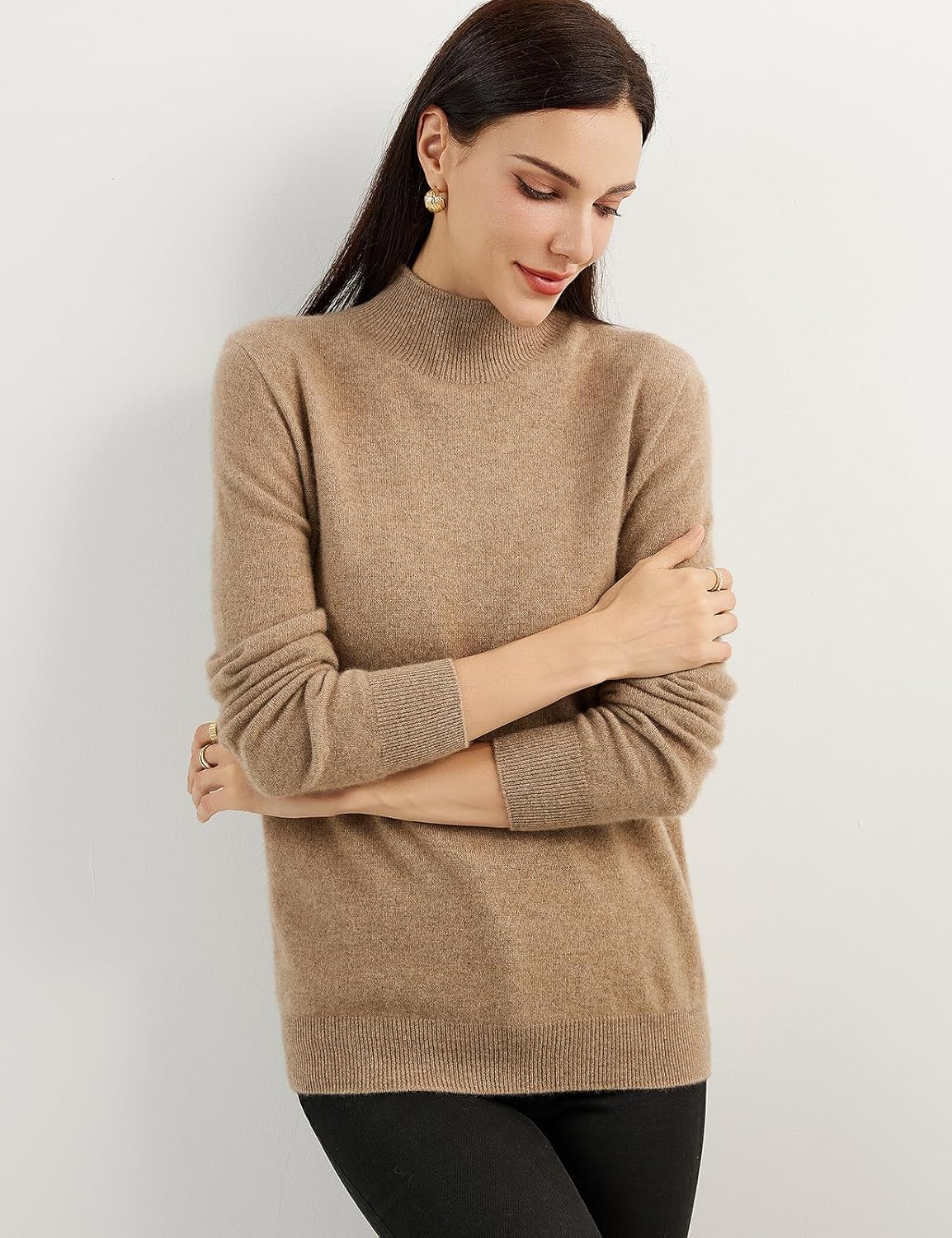100% Pure Cashmere Women's Sweater Mock Neck Long Sleeve Warm Soft 2025 Fall Winter Knit Pullover